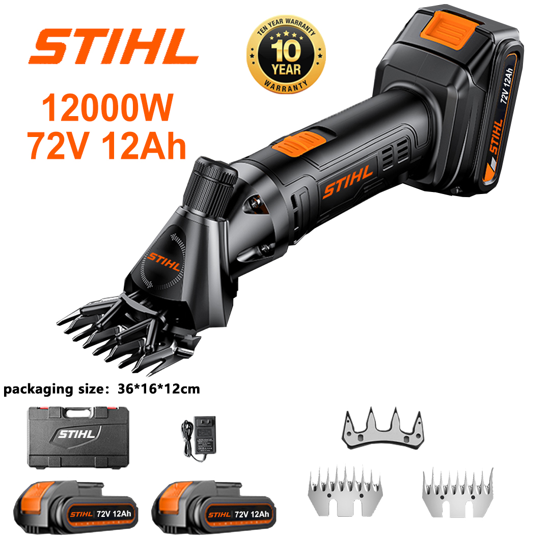 Tijeras de lana de 12000 W de potencia*1 + Batería de litio de 72 V 12 Ah*2 + Cargador*1 + Cuchilla de ajuste de cuatro dientes*1 + Cuchilla de nueve dientes rectos*1 + Cuchilla de nueve dientes curvos*1 Caja de herramientas*1